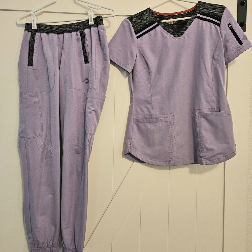 Dickies Lavender Scrub Set with Charcoal Details